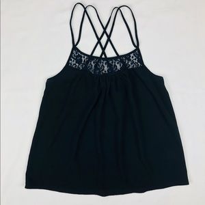 ModCloth Strappy Lacey Black Tank Top